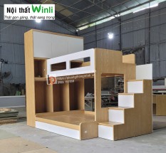 Giường tầng gỗ công nghiệp kết hợp tủ áo tiện lợi