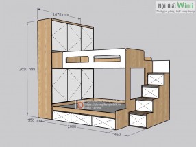 Giường tầng gỗ công nghiệp kết hợp tủ áo tiện lợi