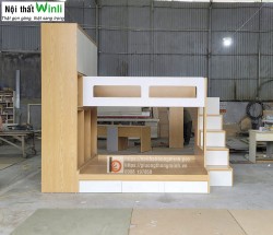 Giường tầng gỗ công nghiệp kết hợp tủ áo tiện lợi