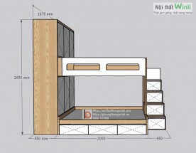 Giường tầng gỗ công nghiệp kết hợp tủ áo tiện lợi