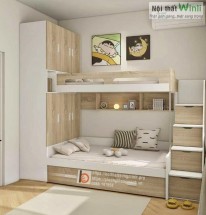 Giường tầng gỗ công nghiệp kết hợp tủ áo tiện lợi